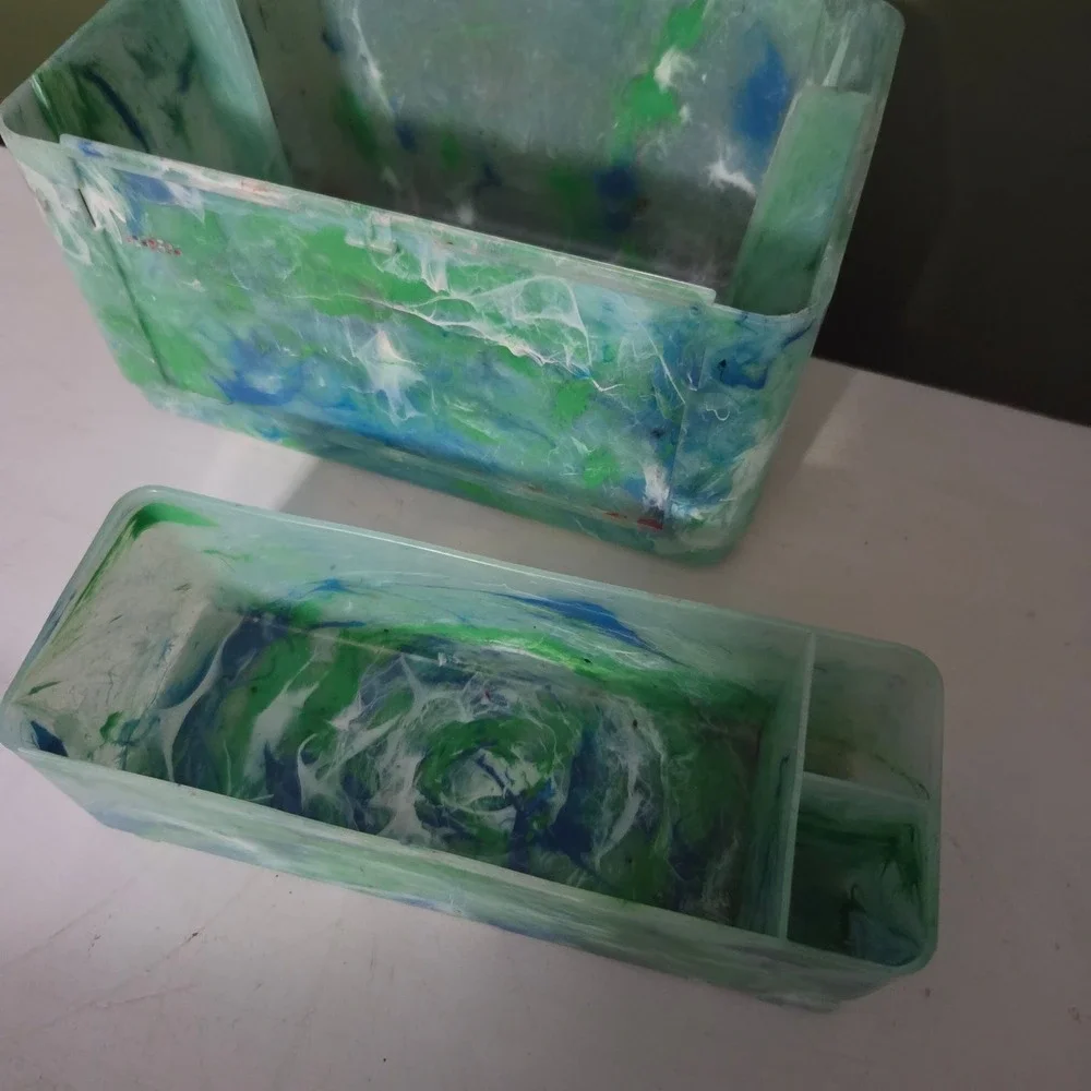 Caboodle Vintage Green Blue Marble Makeup Organizer Mirror Case